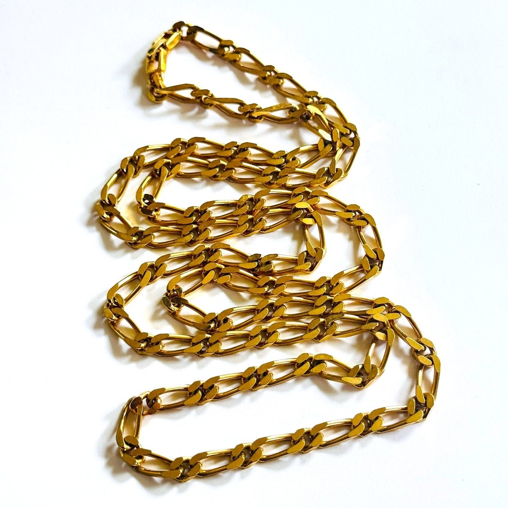 Monet Signed Necklace VTG Collar Figaro Curved chain Gold Tone Designer 60s 36"L